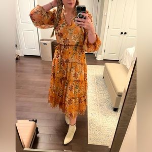 Golden floral fall dress - Size Small